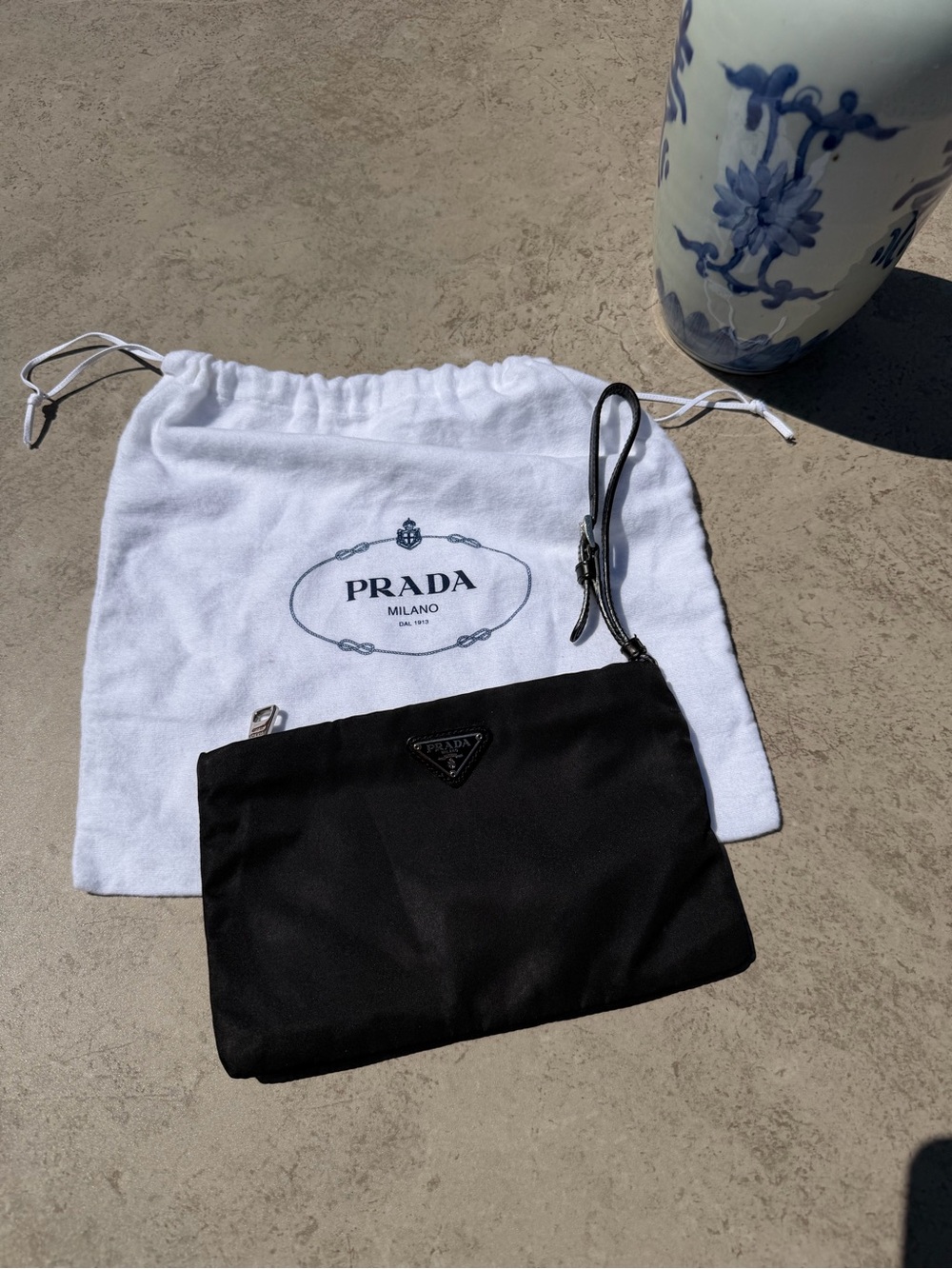 Prada Black Nylon Wristlet Pouch with Leather Strap - Prada